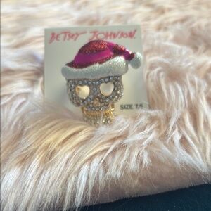 Betsey Johnson Pink and Gold Skull Ring